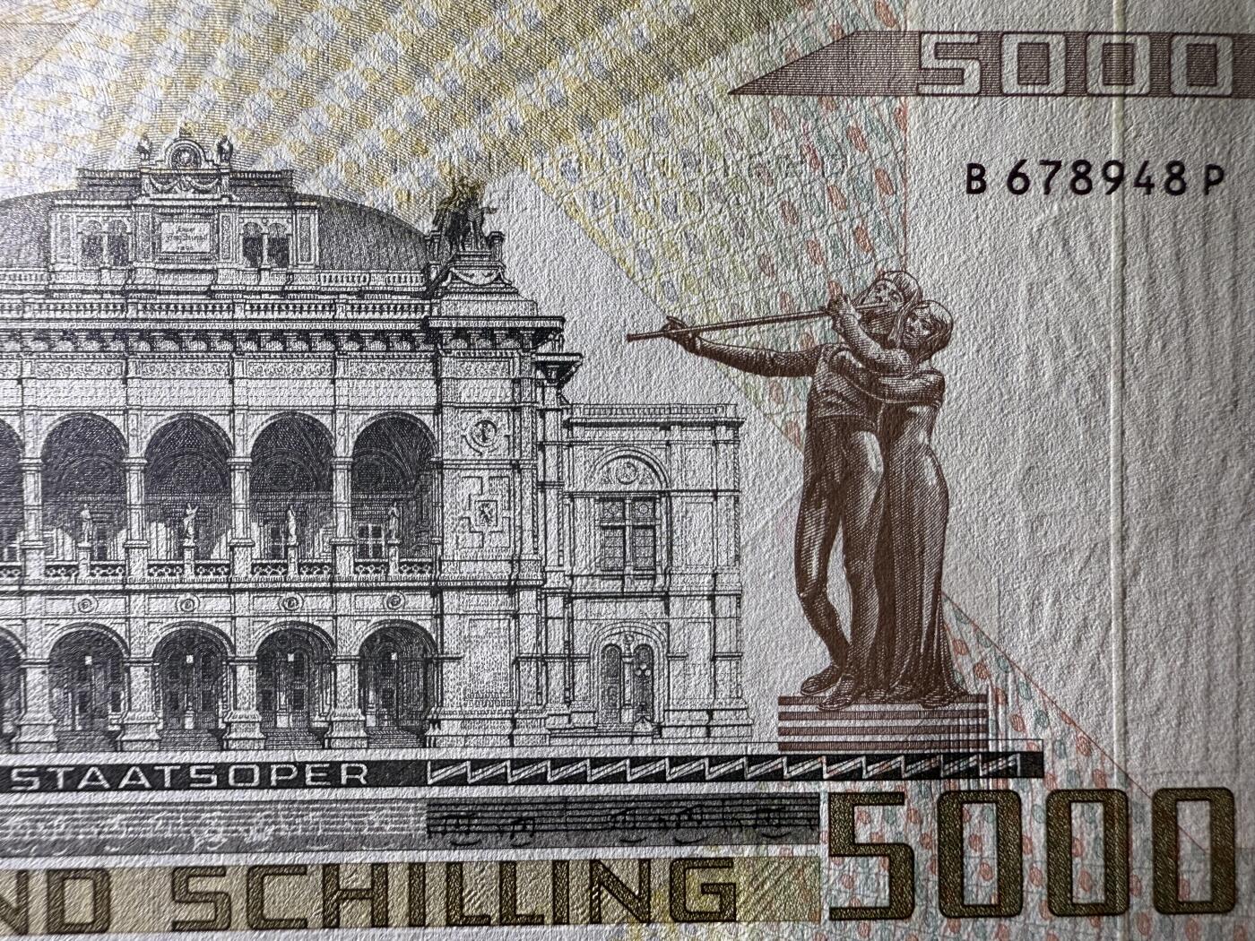 《艾美收藏》第224期-12.14周日外币超白金场 奥地利5000先令 UNC 1988年 奥地利作曲家莫扎特 原票好品 世界第一张全息膜纸币