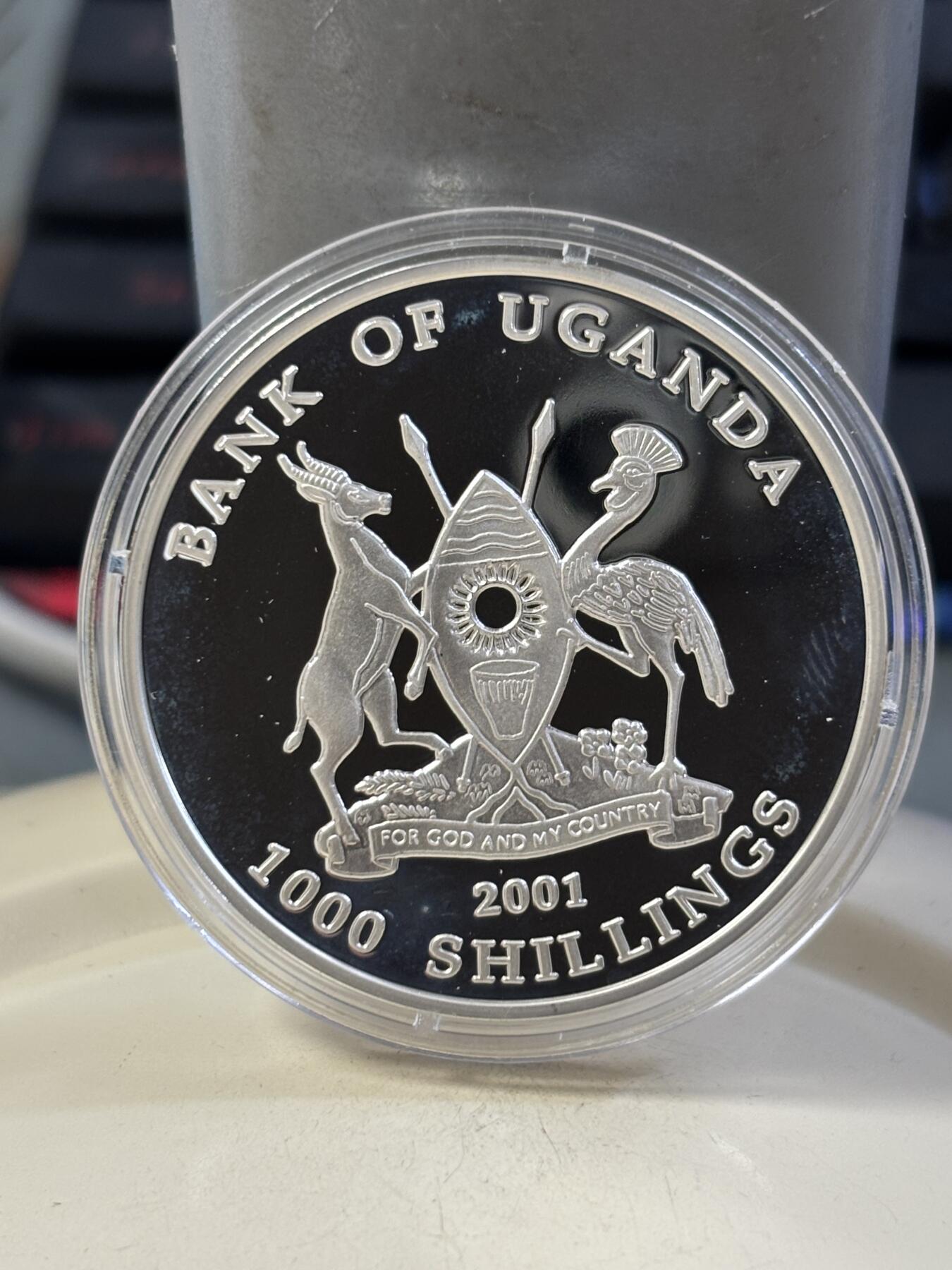 第185期拍卖 乌干达2001年人物丢勒精制纪念银币带证书，925银，20克，发行5000枚【银价266】