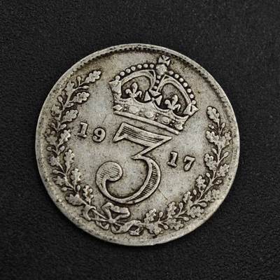 【淘币小摊】实时拍第八百二十六拍   散币场   满百包邮可预留二周 每周一统一发货   - 英国1917年乔治五世3便士银币