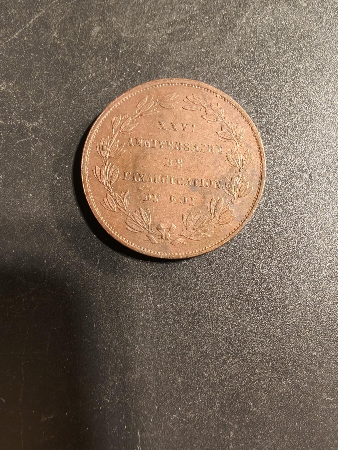 老王徽章第169期 比利时利奥波德一世国王加冕25周年纪念铜章    直径28mm.    重量10g