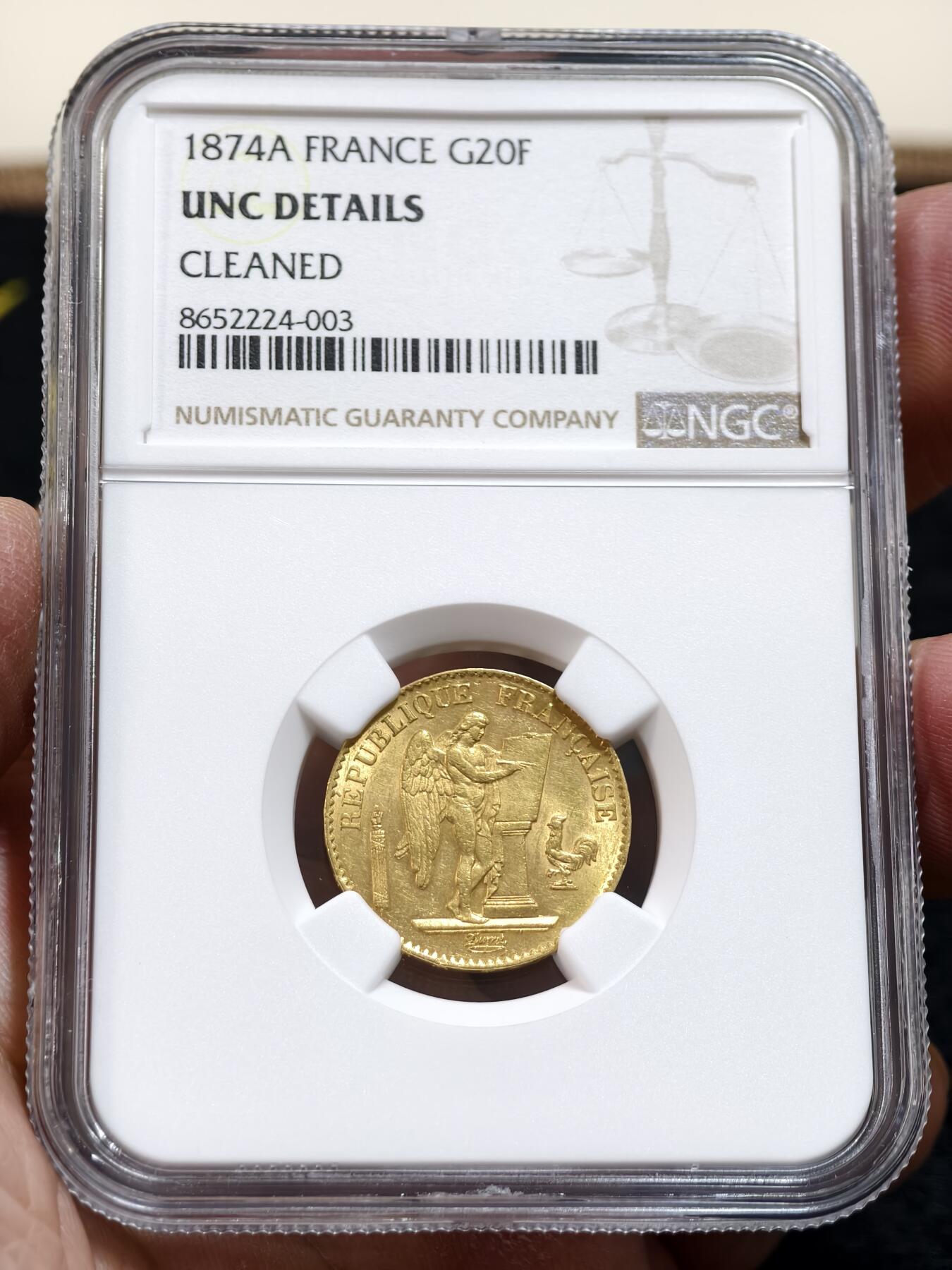 NGC-UNCD法国1874年天使20法郎金币