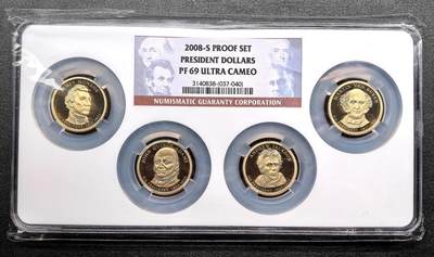 凡希社世界钱币微拍月度大拍（2025/12） - 2008S美国总统纪念Dollar四枚套NGC-PF69UC
