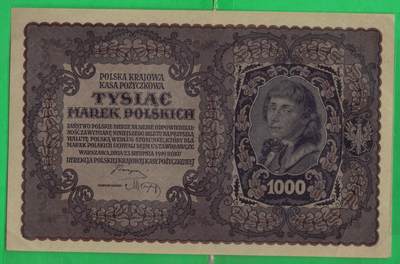 波兰1919年1000马克 P-29 大票幅 实物图 AUNC - 波兰1919年1000马克 P-29 大票幅 实物图 AUNC