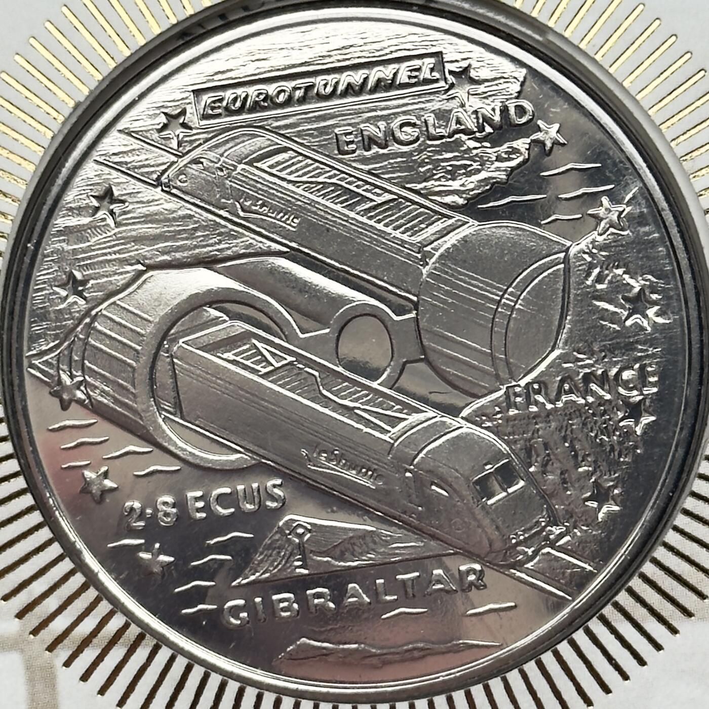 ＜小葵钱铺＞第67期·克朗币·银币场·满200包邮，不寄存·12月15日发货 〈邮币封〉直布罗陀1993年英吉利海峡隧道建设2.8ECUs类精制克朗型纪念币