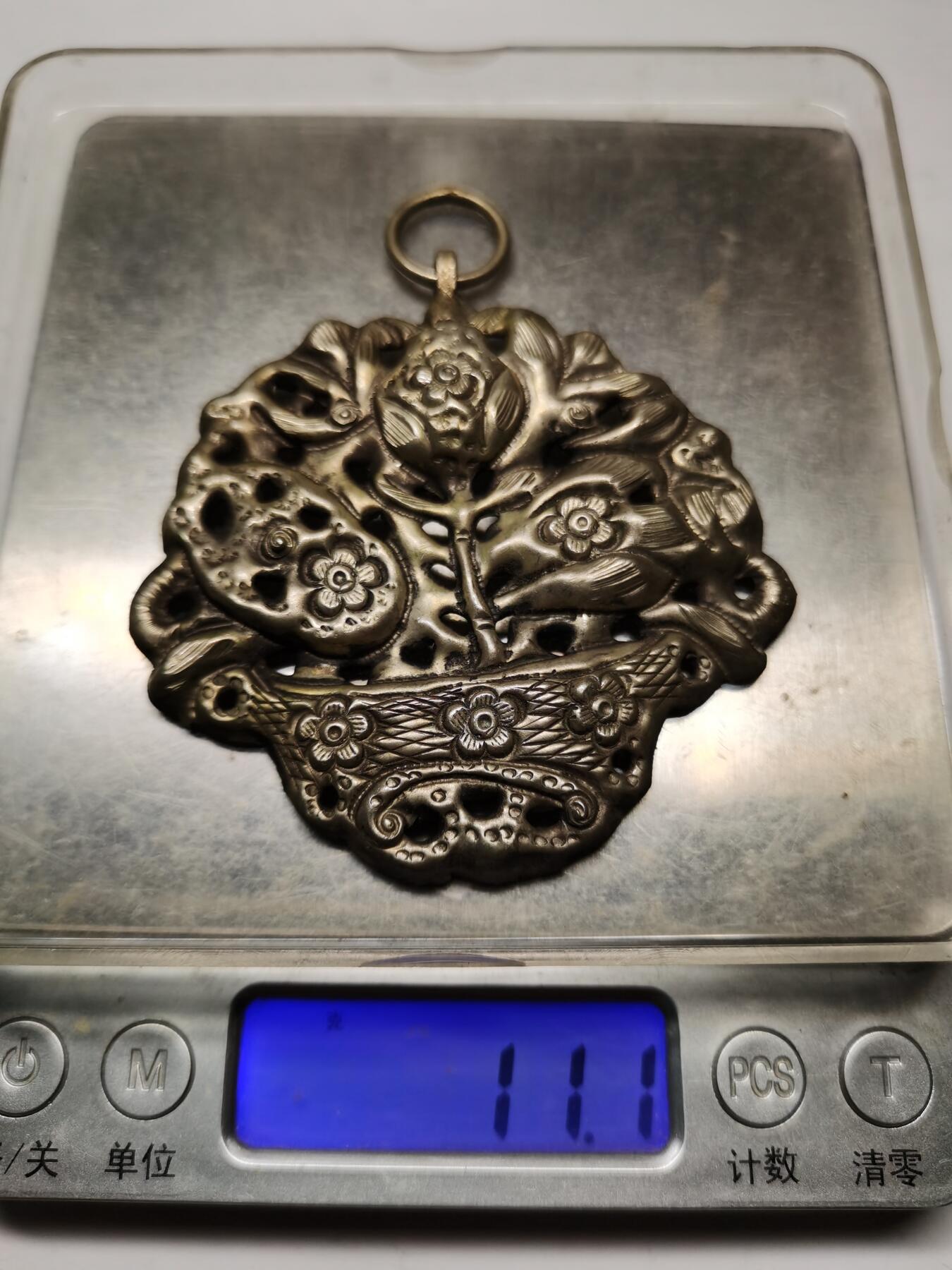 杂件专场88期 清末民国老银梅花点缀吊坠