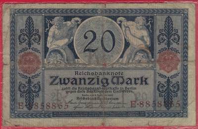 德国1915年20马克 P-63 无47 数三 实物图 - 德国1915年20马克 P-63 无47 数三 实物图