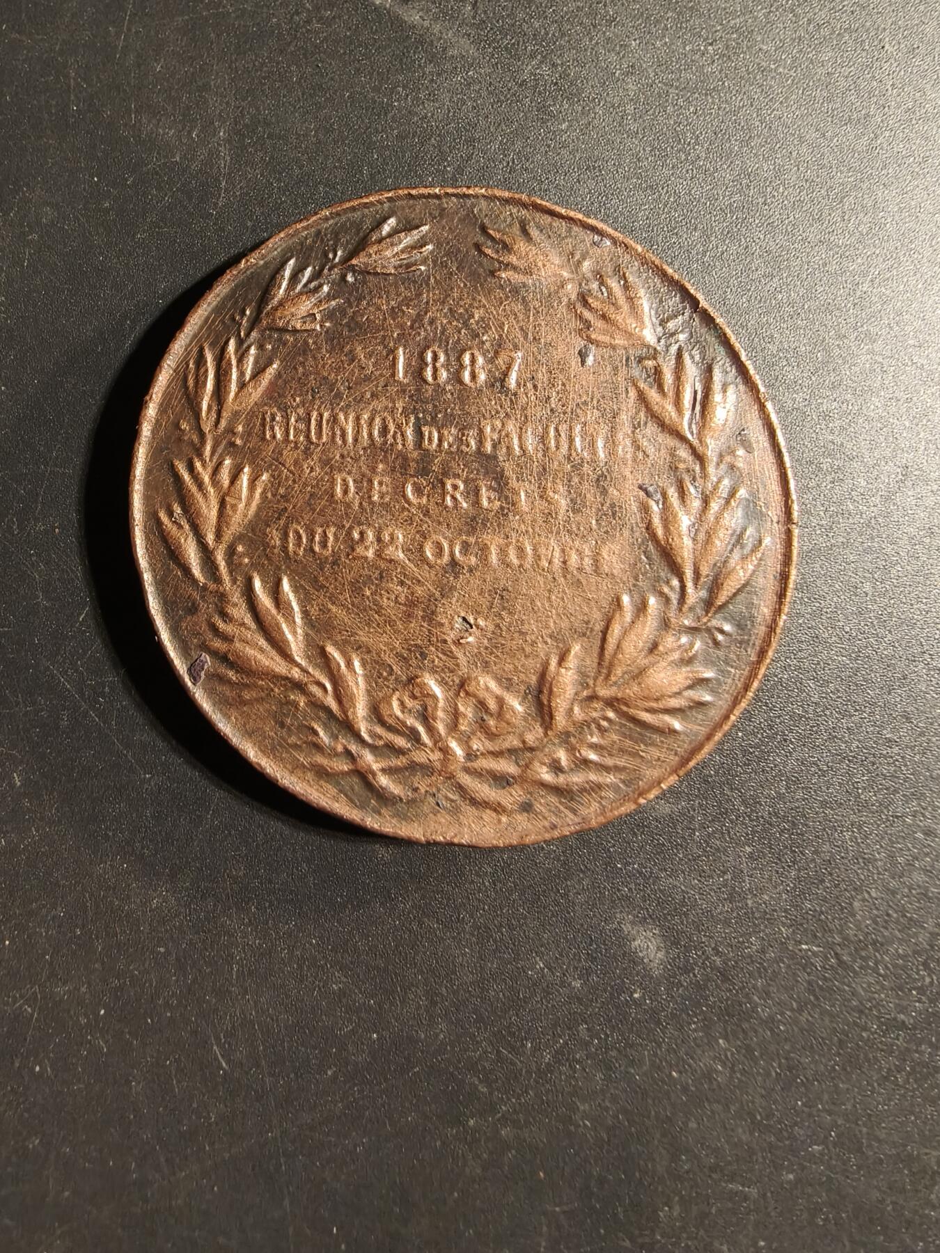 老王徽章第169期 法国里尔市1887年里尔大学学院改革会议大铜章    直径50mm.    重量57.7g