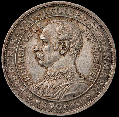 修遠堂世界钱币第九十七期 - 1906 年丹麦王室更迭-克里斯蒂安九世的逝世，新国王弗雷德里克七世继位纪念2克朗银币 15g，含银80%