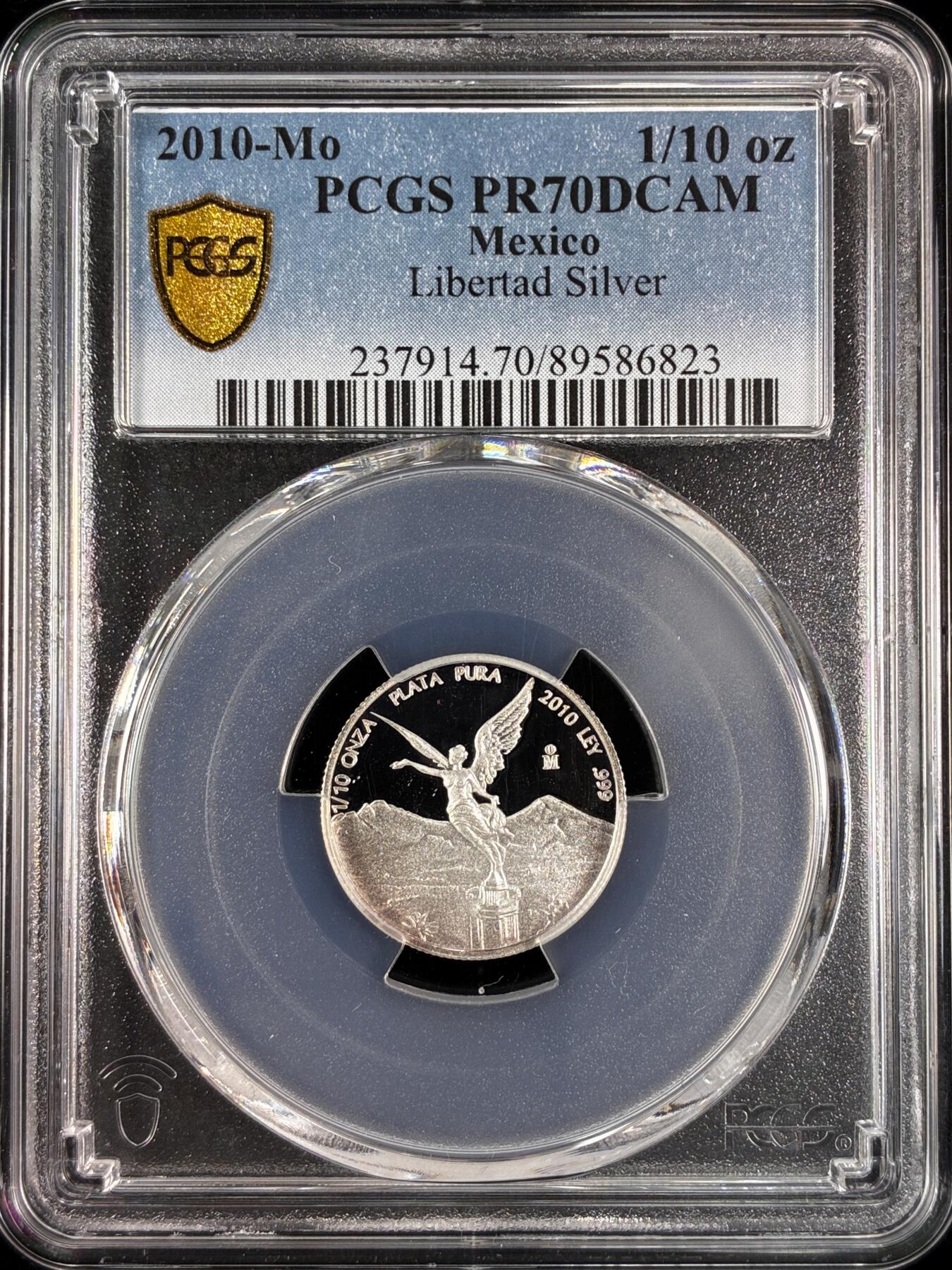 【雨安】【直播拍卖】【世界币章121期-评级币】2025-12-20 周六 19:30 保真 [评级现代] Mexico 墨西哥 投资银 自由女神 1/10盎司 2010年 PCGS-PR70DCAM 精制