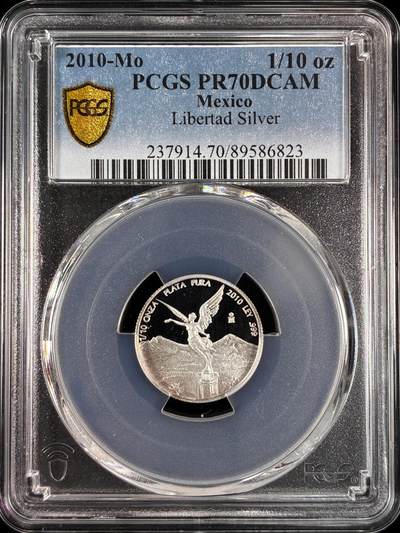 【雨安】【直播拍卖】【世界币章121期-评级币】2025-12-20 周六 19:30 保真 - [评级现代] Mexico 墨西哥 投资银 自由女神 1/10盎司 2010年 PCGS-PR70DCAM 精制