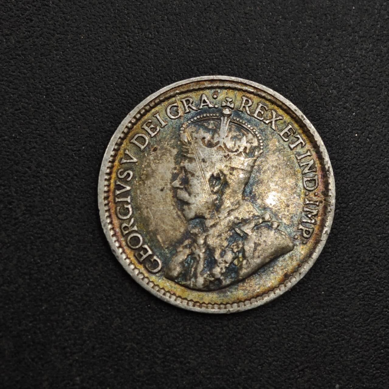 【淘币小摊】实时拍第八百二十七拍   散币场   满百包邮可预留二周 每周一统一发货   加拿大1919年乔治五世5分银币彩色包浆