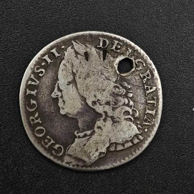 【淘币小摊】实时拍第八百二十七拍   散币场   满百包邮可预留二周 每周一统一发货   - 英国1757年乔治二世6便士银币