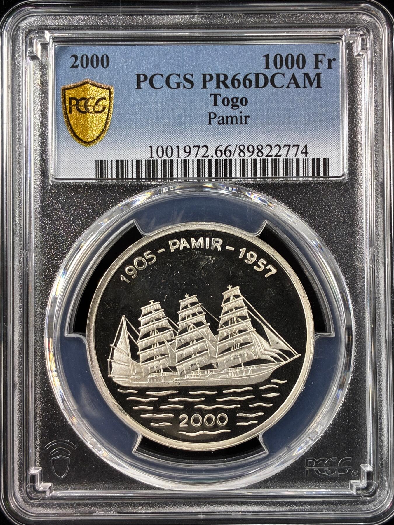 【雨安】【直播拍卖】【世界币章121期-评级币】2025-12-20 周六 19:30 保真 [评级现代] Togo 多哥 1000法郎 2000年 PCGS-PR66DCAM 精制