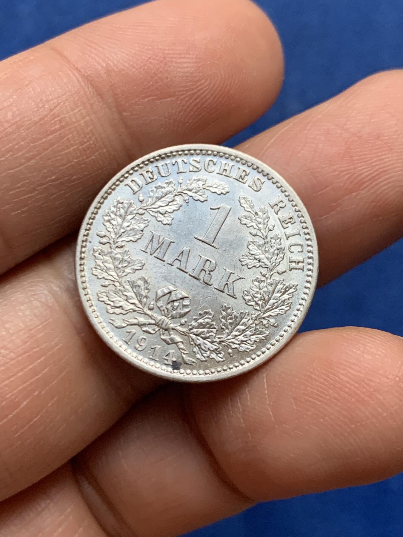 《竞宝斋》第447场 周日，周一，2场连拍 （全场包邮） 德国 1914年 一马克 银币 A厂标