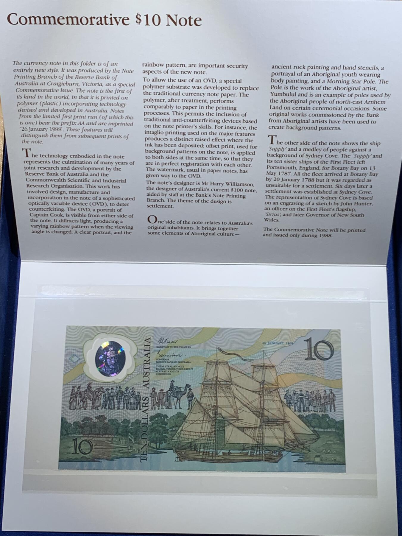 《竞宝斋》第447场 周日，周一，2场连拍 （全场包邮） 澳大利亚1988年塑料钞 移民200周年纪念 AA首冠无47