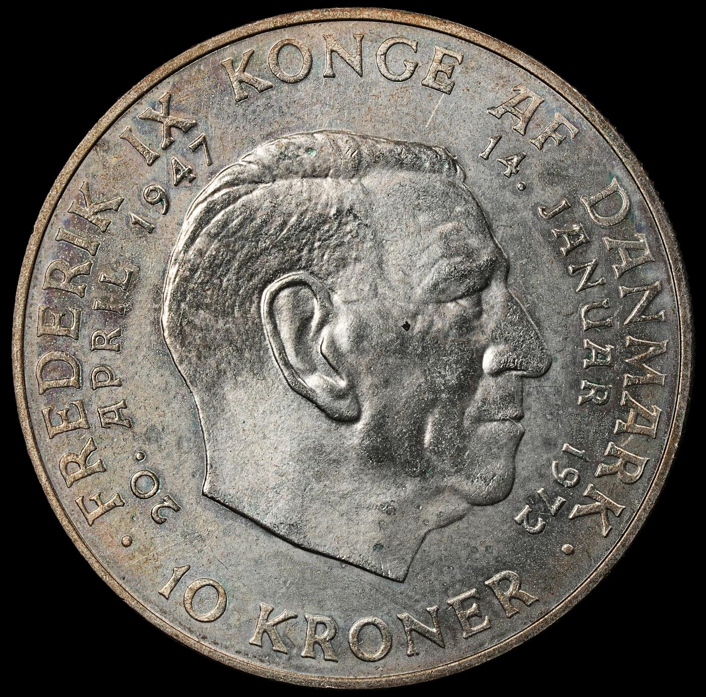 修遠堂世界钱币第九十七期 1972年丹麦王室更迭-弗雷德里克九世逝世，丹麦女王玛格丽特二世即位纪念10克朗银币 20.40g，含银80%