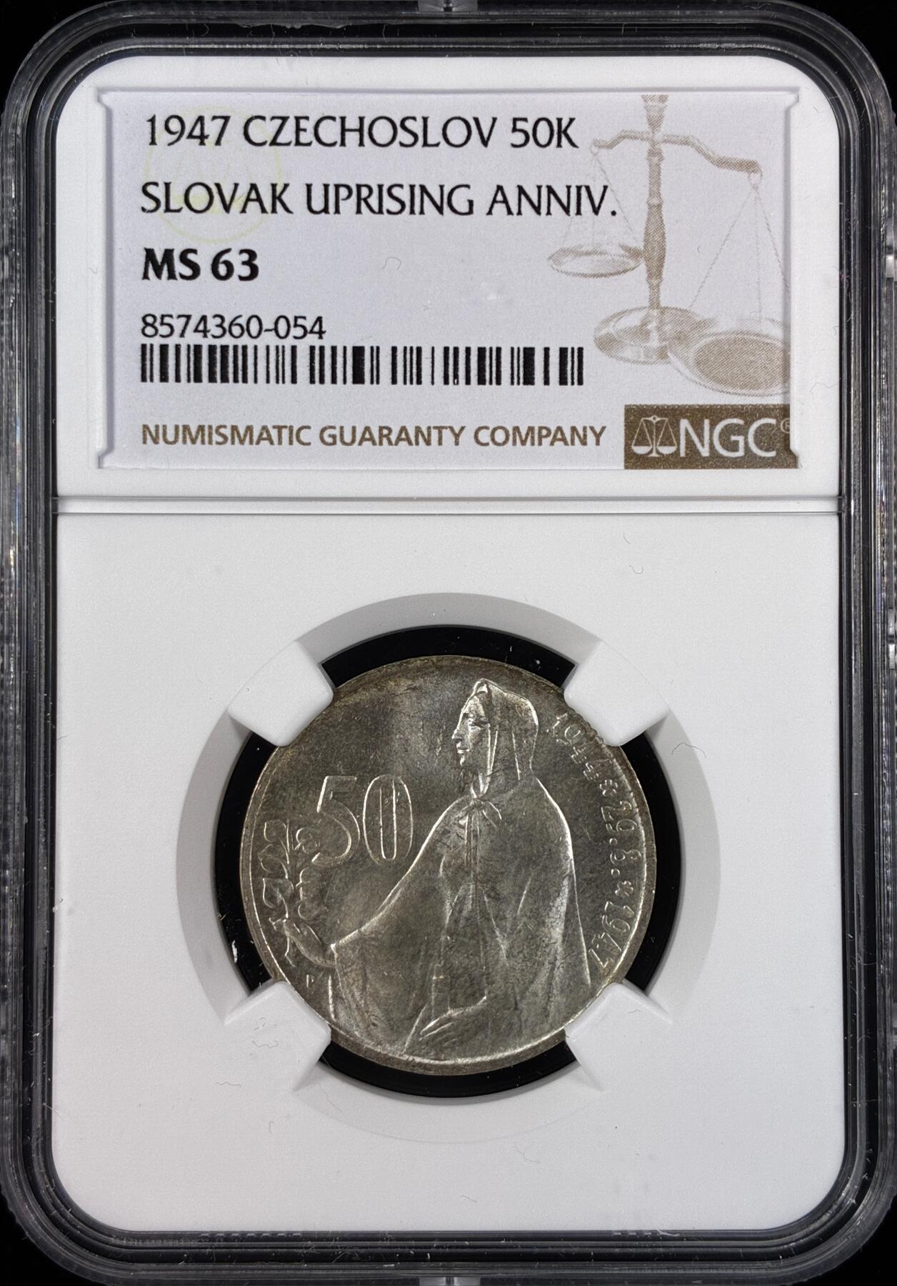 【雨安】【直播拍卖】【世界币章121期-评级币】2025-12-20 周六 19:30 保真 [评级欧洲] Czechoslovakia 捷克斯洛伐克 50克朗 1947年  NGC-MS63