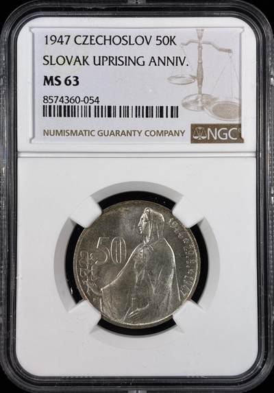 【雨安】【直播拍卖】【世界币章121期-评级币】2025-12-20 周六 19:30 保真 - [评级欧洲] Czechoslovakia 捷克斯洛伐克 50克朗 1947年  NGC-MS63