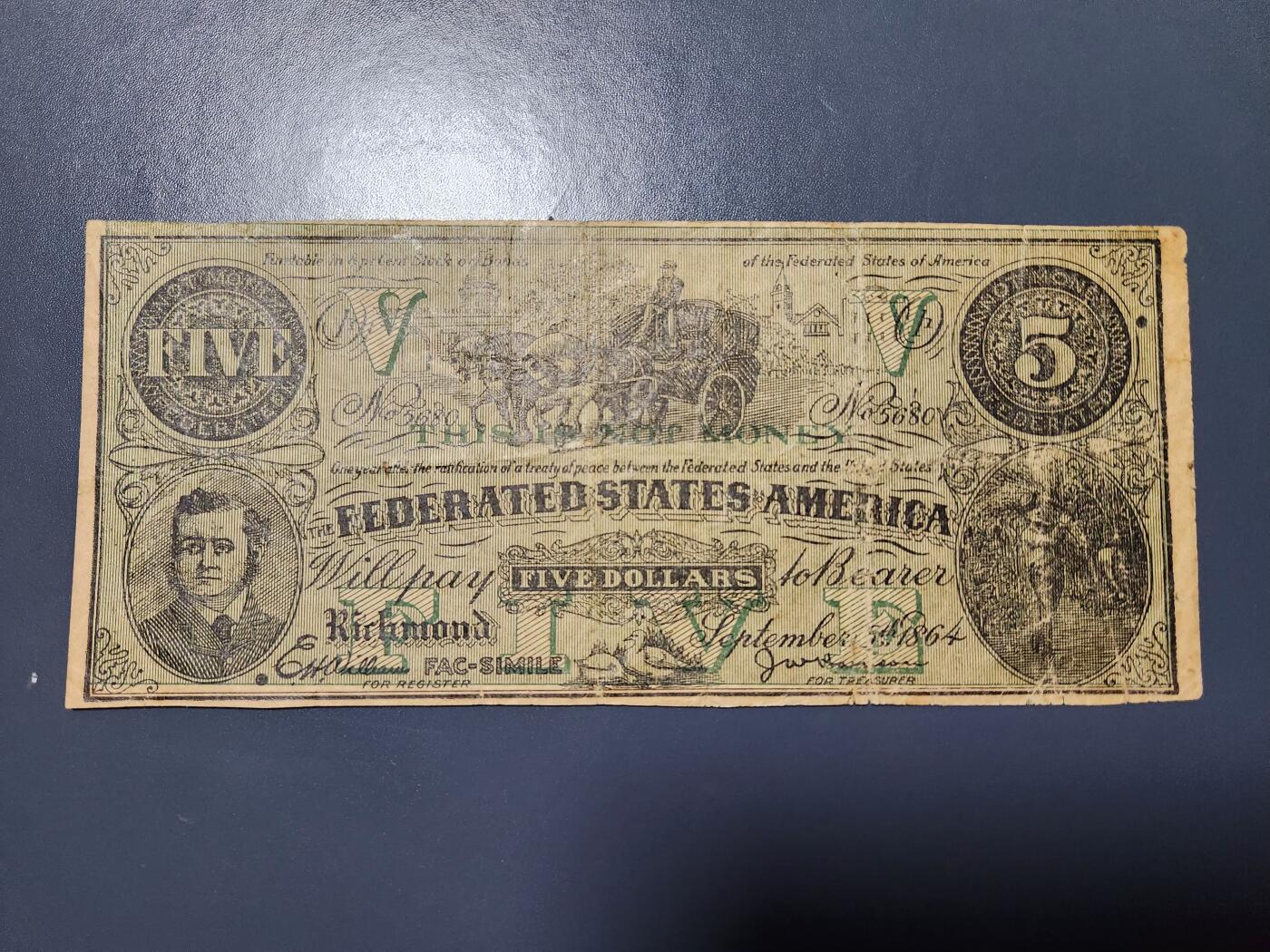 12月13号晚上8点 外国纸币自动截拍第72场 老版美元1864年5三驾马车