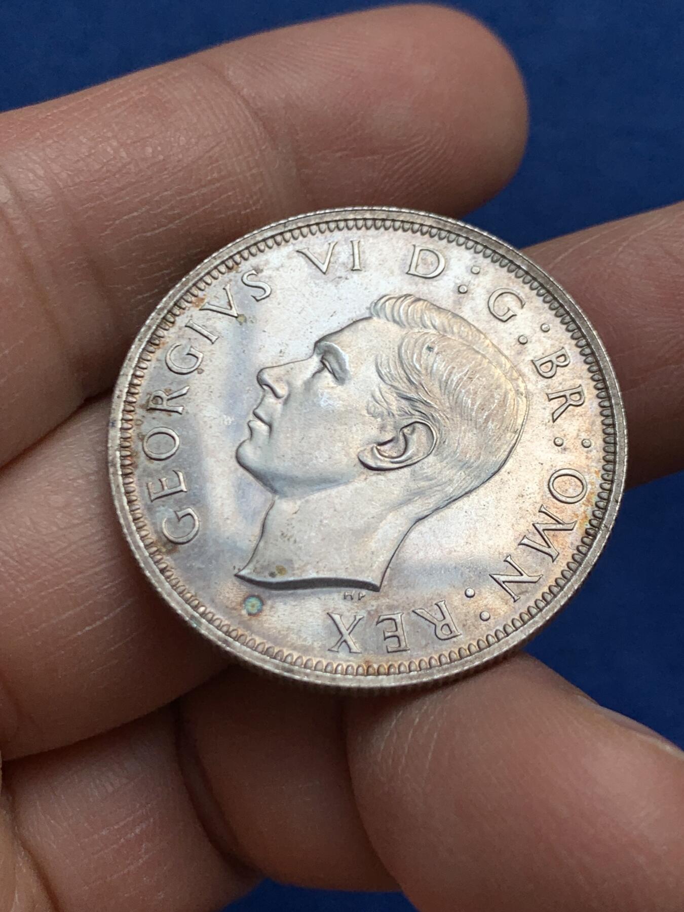 《竞宝斋》第447场 周日，周一，2场连拍 （全场包邮） 英国 1937年 乔治六世 半克朗精制银币 有精制感