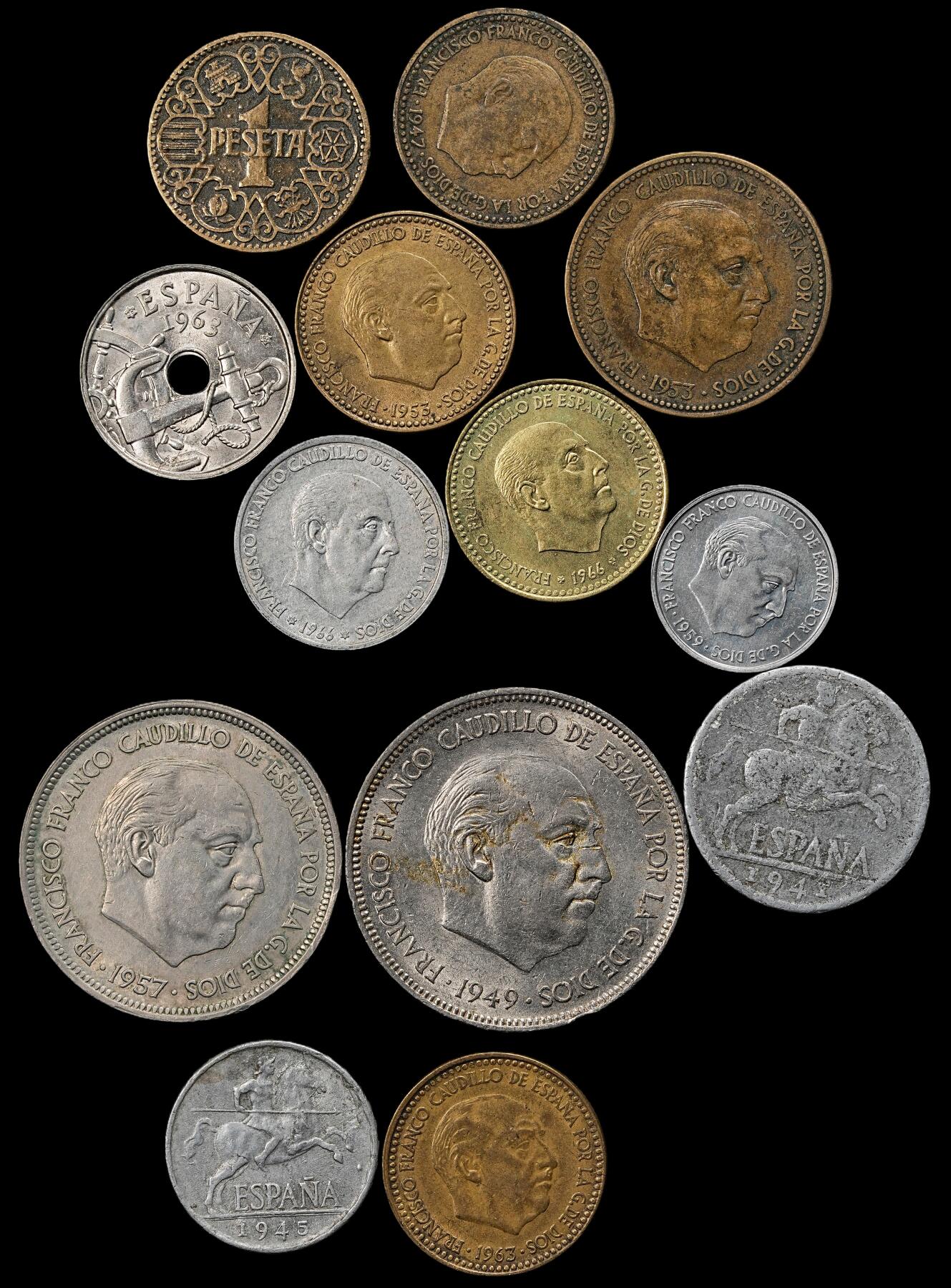 修遠堂世界钱币第九十七期 西班牙佛朗哥时期钱币一组