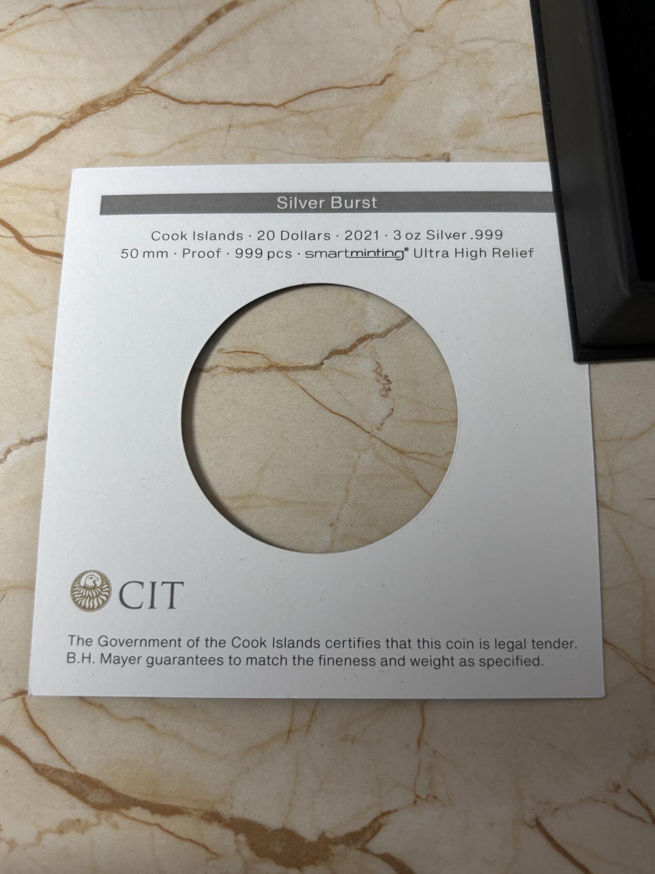 第186期拍卖 库克2021年信息大爆炸3盎司高浮雕精制纪念银币，999银，发行量999枚