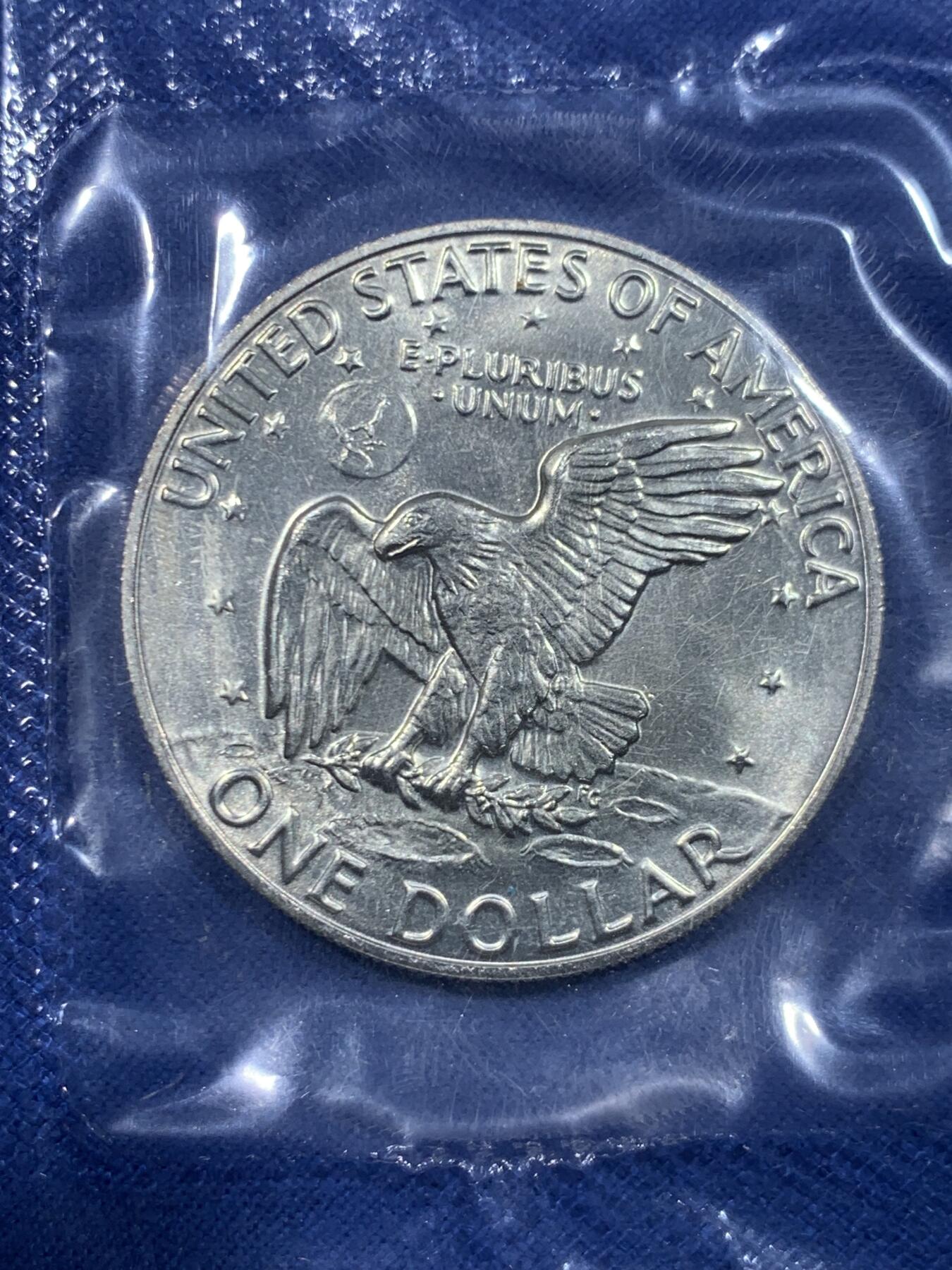 《竞宝斋》第447场 周日，周一，2场连拍 （全场包邮） 美国1974年艾森豪威尔1美元大银币 原封未拆