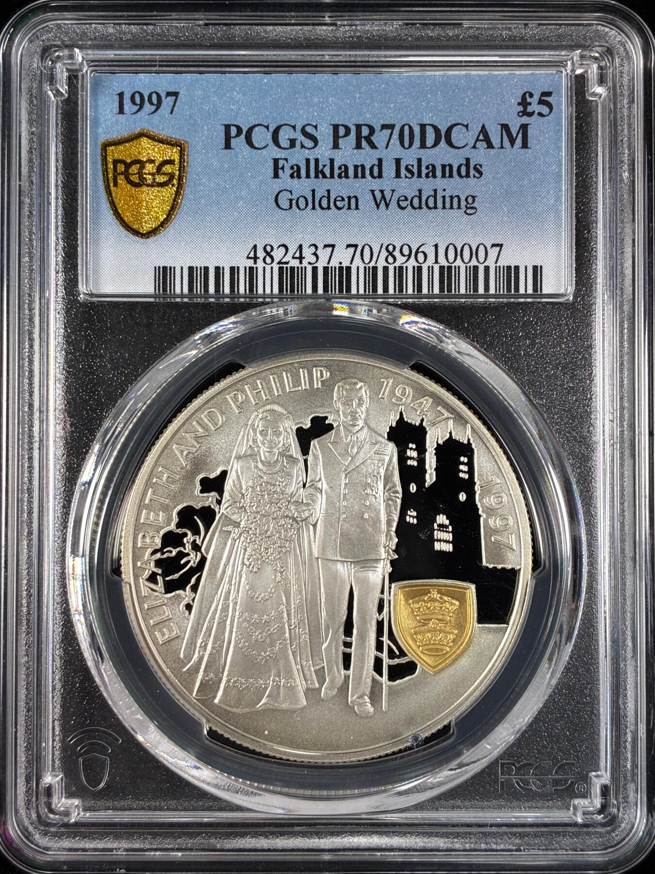 【雨安】【直播拍卖】【世界币章121期-评级币】2025-12-20 周六 19:30 保真 [评级现代] Falkland 福克兰群岛 5镑 1997年 金婚 PCGS-PR70DCAM 精制