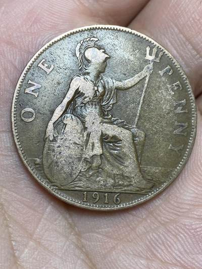 2025年第一百三十六场(总第一百六十二场）外国好品纸夹散币场(免佣金) - 英国🇬🇧1916年1便士(乔治五世第一版)