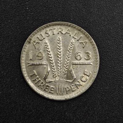【淘币小摊】实时拍第八百二十七拍   散币场   满百包邮可预留二周 每周一统一发货   - 澳大利亚1963年伊丽莎白二世3便士银币