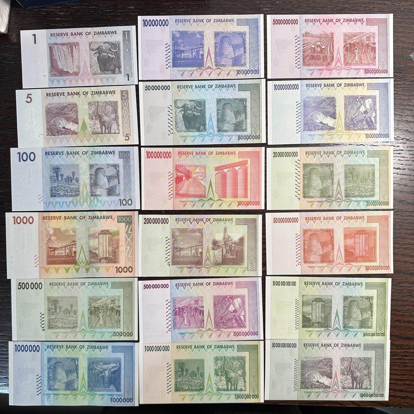 蒂克钱币-第51场 外国平价纸币最后一场 津巴布韦通货膨胀时期 纸币 一组 全新（有月牙痕）