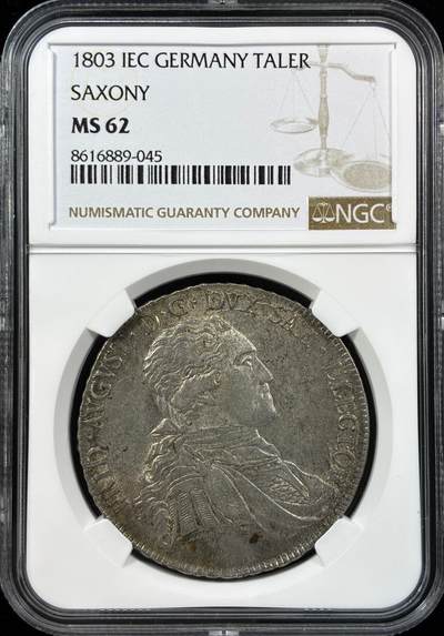 【雨安】【直播拍卖】【世界币章121期-评级币】2025-12-20 周六 19:30 保真 - [评级德国] Germany 德国 德意志 1泰勒 Saxony萨克森 奥古斯特 军装 1803年  NGC-MS62