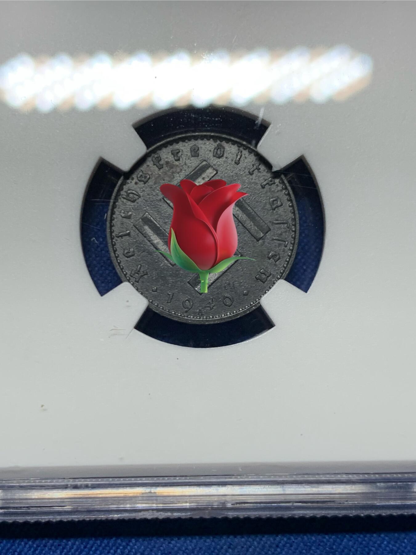 《竞宝斋》第447场 周日，周一，2场连拍 （全场包邮） NGC MS62 德国 1940A 占领区 5芬尼 锌币 金属光泽圆润，品相不输63，锌币极难保存，MS少之又少！