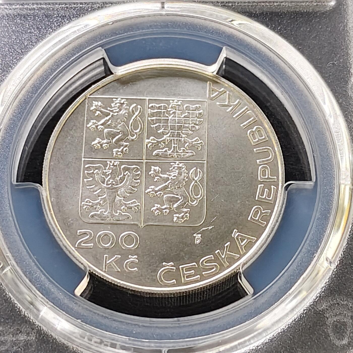 【全场包邮】纯粹捡漏拍487场（免费代拍第24场） 【收藏级·亚军分】捷克1995年200克朗联合国五十周年纪念银币-PCGS MS66（更高分仅2枚）