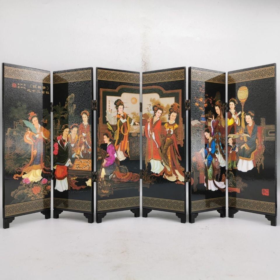听雨轩（三十八） 红楼梦十二金钗 仿古漆器小屏风