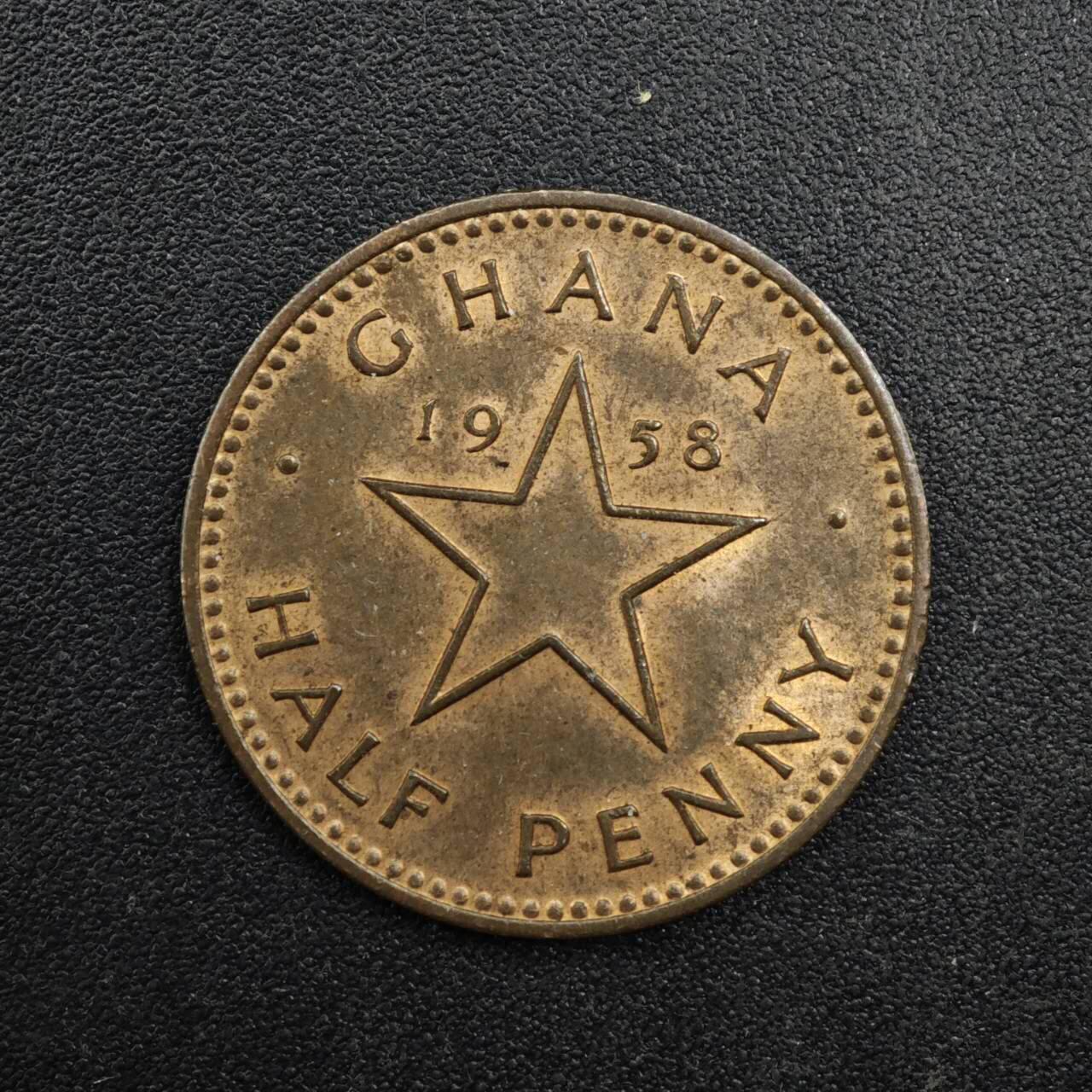 【淘币小摊】实时拍第八百二十七拍   散币场   满百包邮可预留二周 每周一统一发货   加纳1958年1/2便士铜币