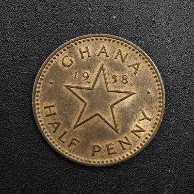 【淘币小摊】实时拍第八百二十七拍   散币场   满百包邮可预留二周 每周一统一发货   - 加纳1958年1/2便士铜币