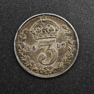 【淘币小摊】实时拍第八百二十七拍   散币场   满百包邮可预留二周 每周一统一发货   - 英国1917年乔治五世3便士银币