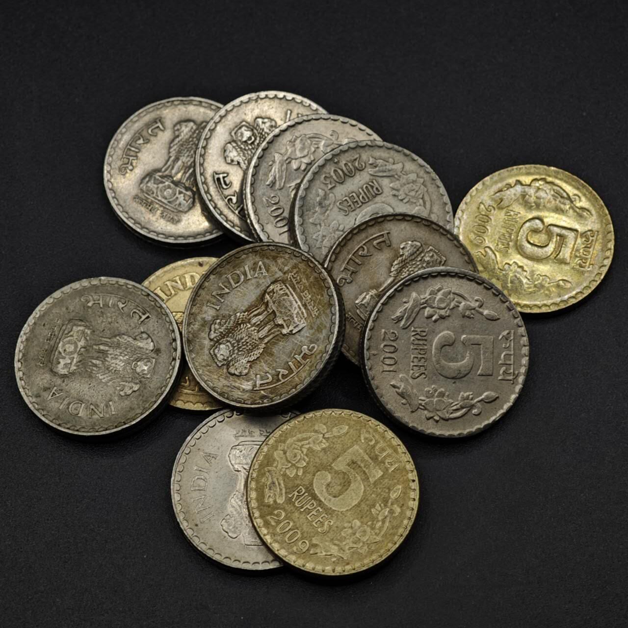 【淘币小摊】实时拍第八百二十七拍   散币场   满百包邮可预留二周 每周一统一发货   印度5卢比12枚