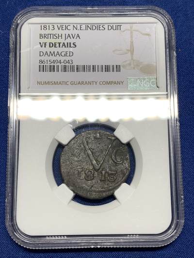 《竞宝斋》第447场 周日，周一，2场连拍 （全场包邮） - NGC VFD Java（印度尼西亚国家）1813年1DUIT锡币