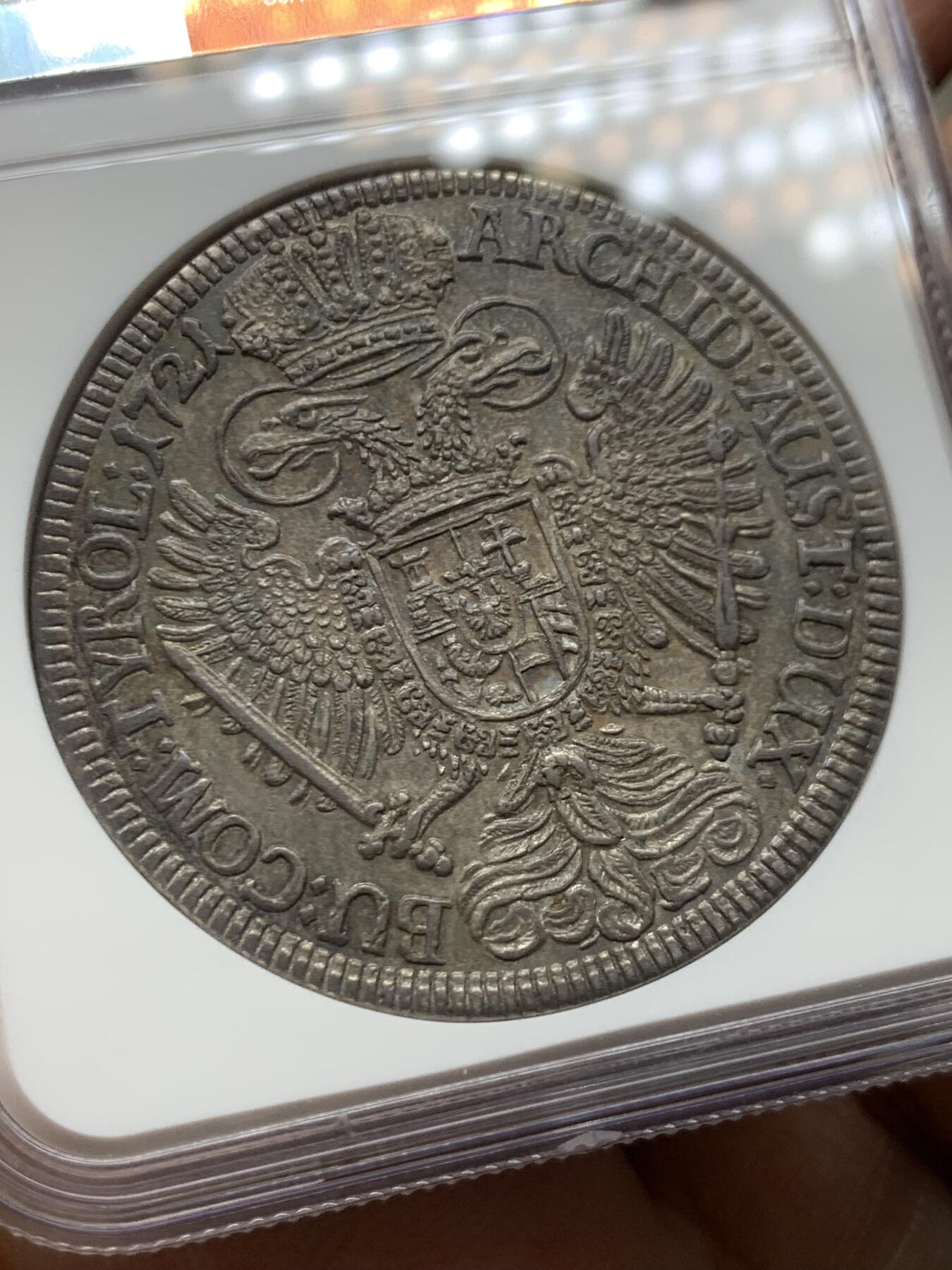 《竞宝斋》第447场 周日，周一，2场连拍 （全场包邮） 亚军分 NGC MS63 神圣罗马帝国 1721年 查理六世 泰勒大银币 原味深包浆 非常舒服的状态