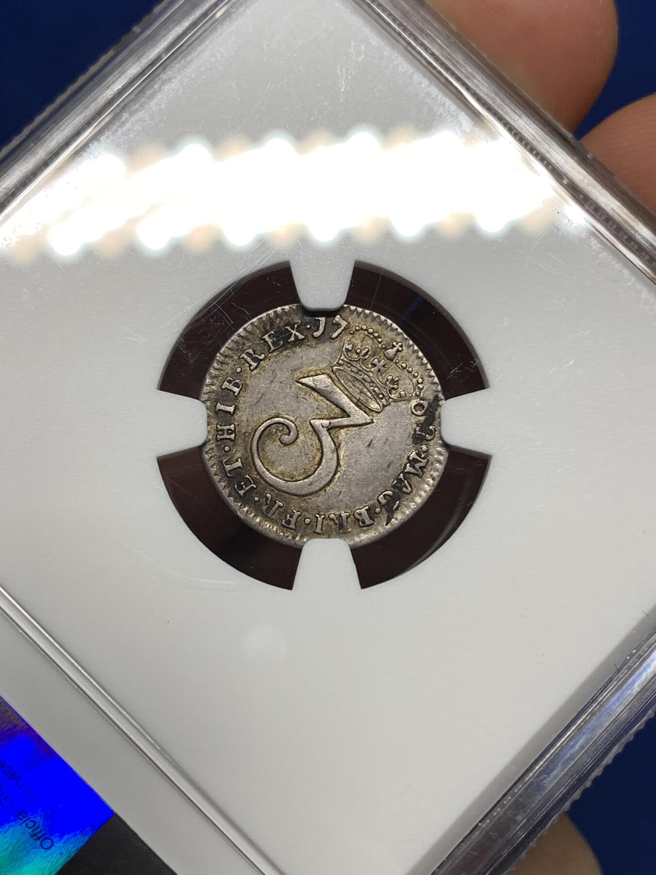 《竞宝斋》第447场 周日，周一，2场连拍 （全场包邮） NGC AU50 英国乔治三世1762年濯足三便士银币，乔治三世的最早一版濯足，细节好品，很少见的品种