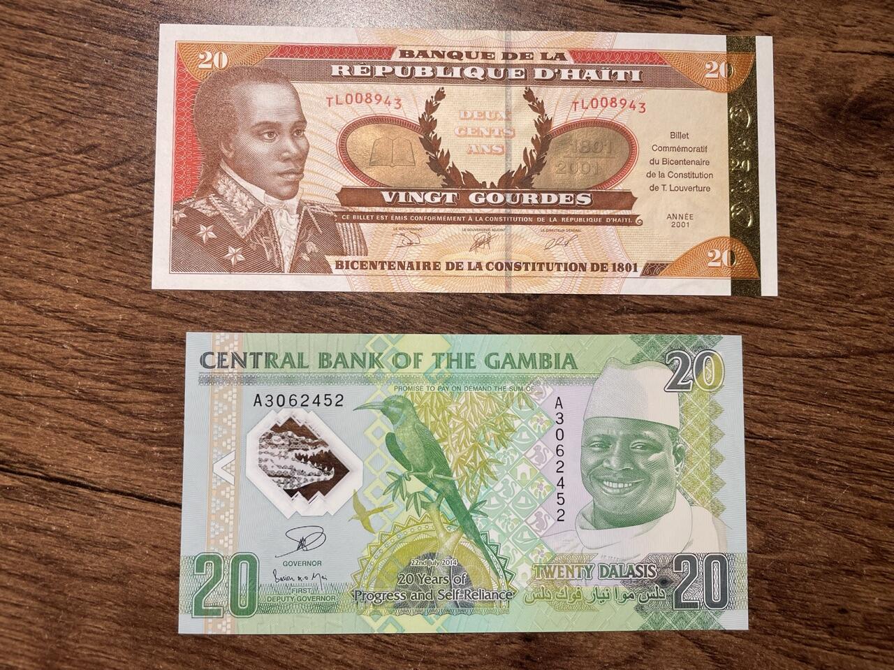 海地+冈比亚 纪念钞 UNC