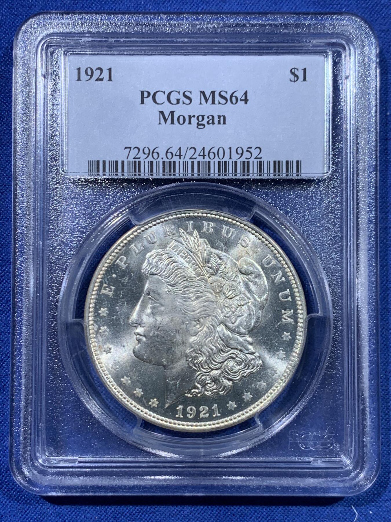 《竞宝斋》第447场 周日，周一，2场连拍 （全场包邮） PCGS MS64 美国1921年摩根1美元银币