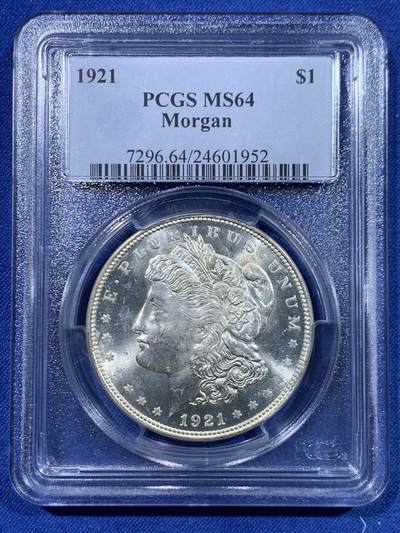 《竞宝斋》第447场 周日，周一，2场连拍 （全场包邮） - PCGS MS64 美国1921年摩根1美元银币