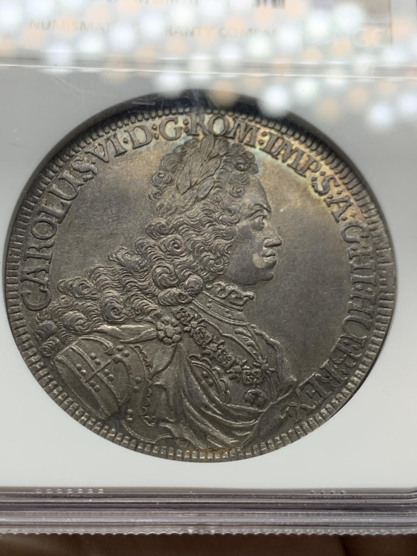 《竞宝斋》第447场 周日，周一，2场连拍 （全场包邮） 亚军分 NGC MS63 神圣罗马帝国 1721年 查理六世 泰勒大银币 原味深包浆 非常舒服的状态