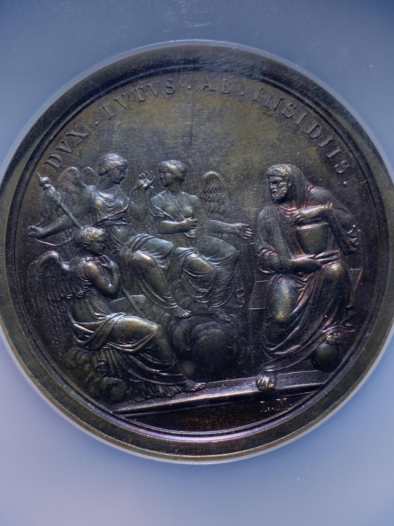 《竞宝斋》第447场 周日，周一，2场连拍 （全场包邮） NGC MS62BN 法国1800年拿破仑纪念阿尔卑斯山共和国复辟大铜章，冠军分，巴黎造币厂原铸60毫米超大型铜章，非常稀少的品种。加大加厚盒