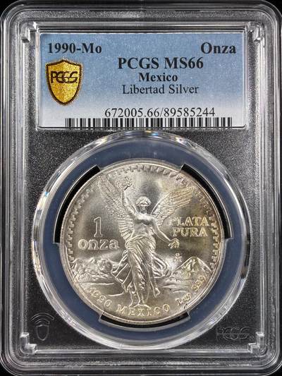 【雨安】【直播拍卖】【世界币章121期-评级币】2025-12-20 周六 19:30 保真 - [评级现代] Mexico 墨西哥 投资银 自由女神 1盎司 1990年  PCGS-MS66