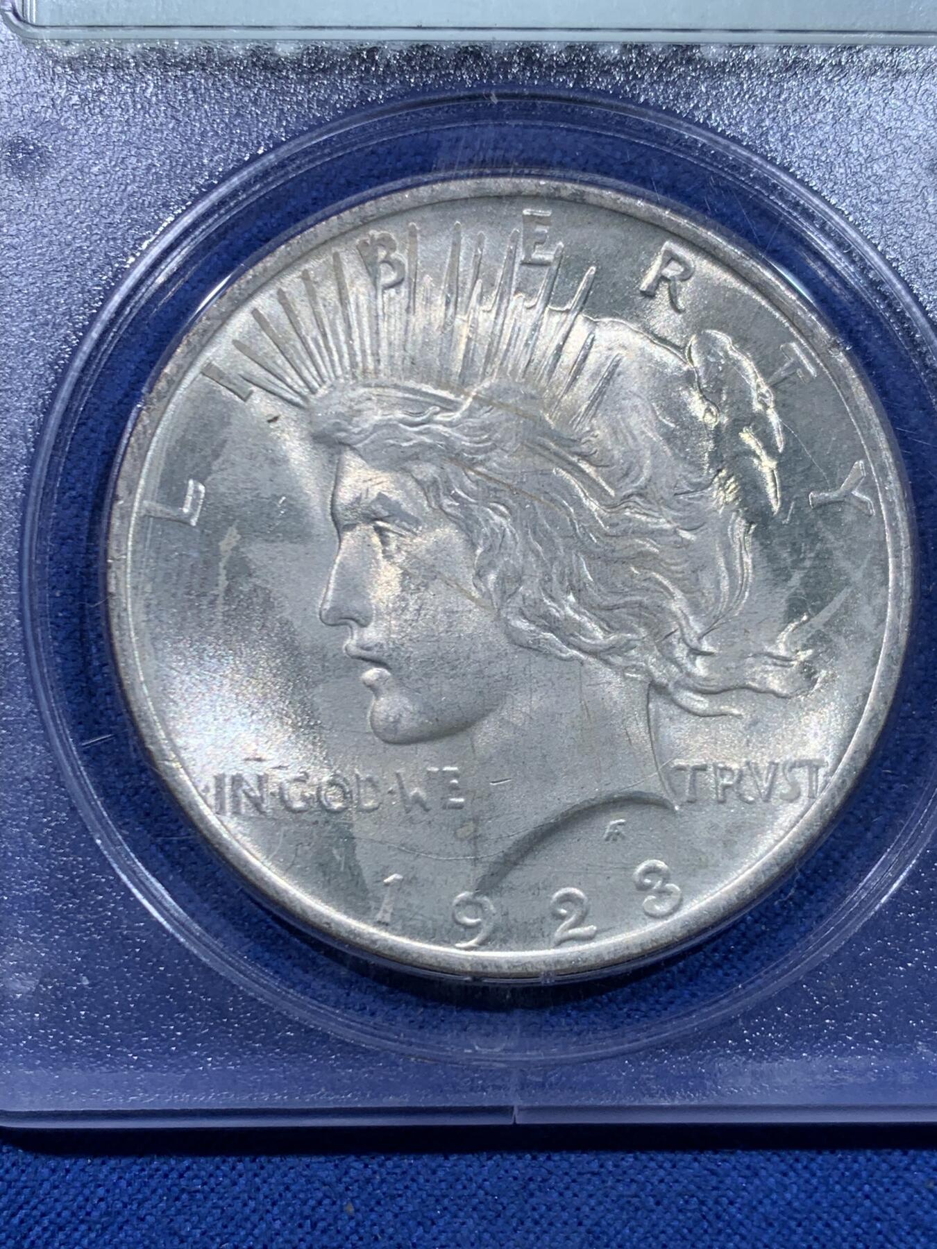 《竞宝斋》第447场 周日，周一，2场连拍 （全场包邮） PCGS MS64  美国1923年和平鸽一美元银币 经典摇摇乐