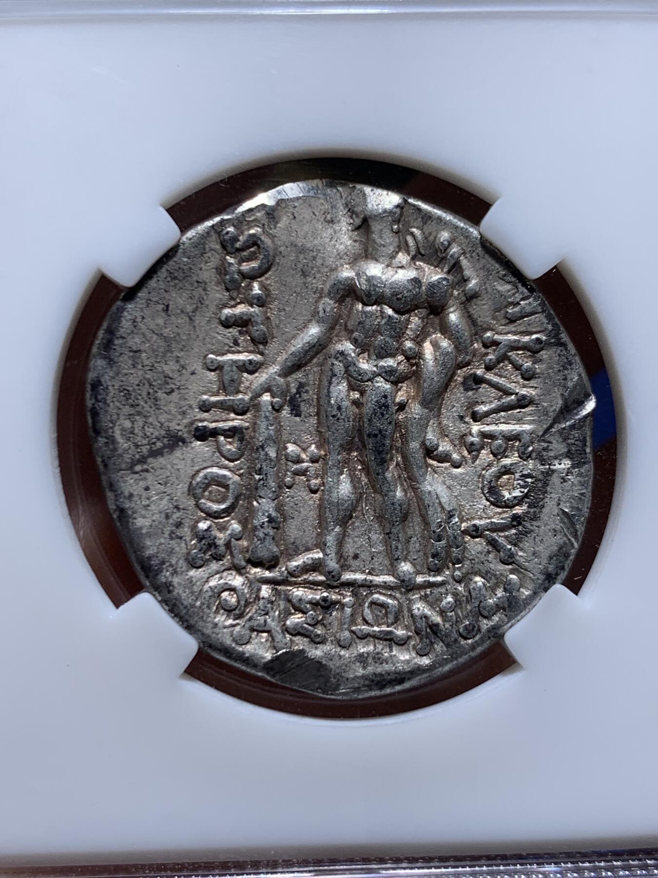 《竞宝斋》第447场 周日，周一，2场连拍 （全场包邮） ZDGS Ch VF 古希腊色雷斯地区148.B.C-80.B.C萨索斯岛4德拉克马银币 正面酒神狄俄尼索斯头像 背面大力神手持棍棒与狮皮 整体状态细节见图